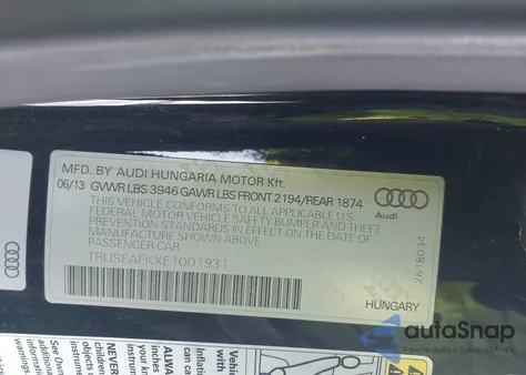 2014 Audi Tt 2.0T from USA, damaged, VIN TRUSFAFKXE1001931